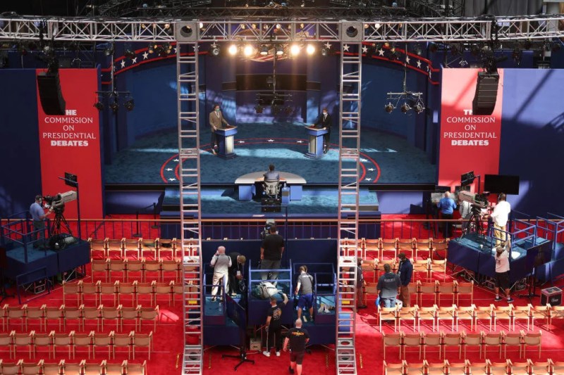 President Trump and Democratic presidential nominee Joe Biden will debate on this stage at Case Western Reserve University and the Cleveland Clinic on September 29, 2020 in Cleveland, Ohio. (Photo by Win McNamee/Getty Images)