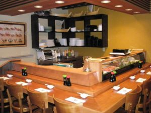 An empty sushi bar