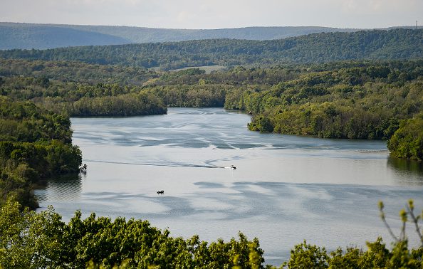 Motorboats on Blue Marsh Lake as seen from the entrance to the State Hill Boat Launch. This is one of the best fishing spots in PA.