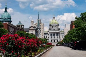 A photo of Harrisburg's architecture in summer.