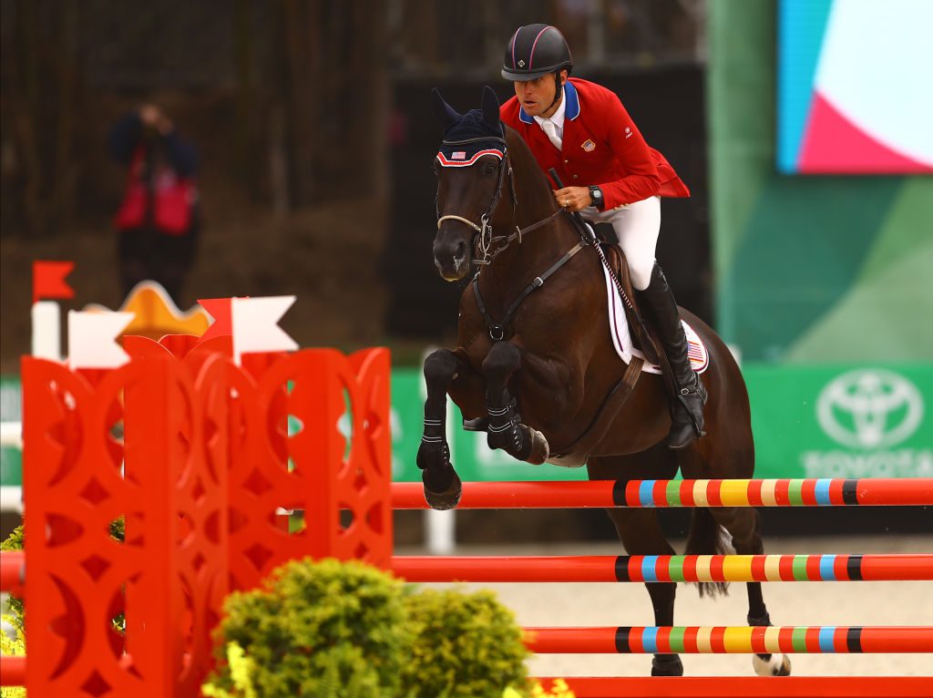 LIMA, PERU - AUGUST 04: Boyd Martin of United States rides Tsetserleg during Equestrian Eventing Individual - Jumping Final at Army Equestrian School on Day 9 of Lima 2019 Pan American Games on August 4, 2019 in Lima, Peru. (Photo by Daniel Apuy/Getty Images for FEI)