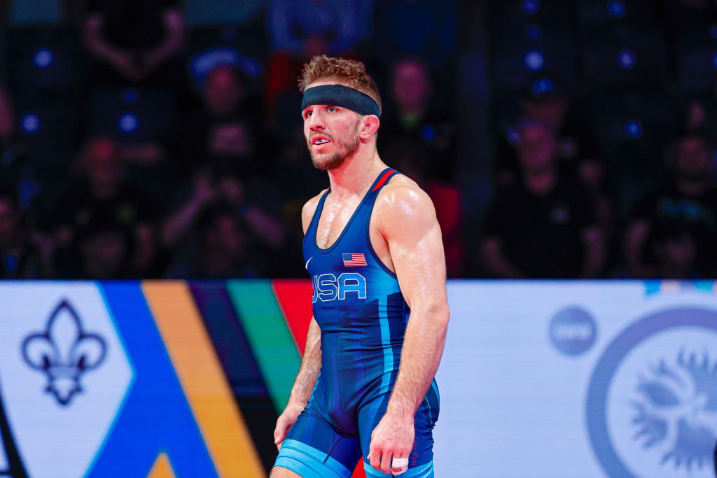 ISTANBUL, TURKIYE - MAY 12: Zain Allen Retherford of United States in the 65kg Men's Freestyle Wrestling Final 3-4Q during the World OG Qualifier on May 12, 2024 in Istanbul, Turkiye. (Photo by Kadir Caliskan - United World Wrestling/Getty Images)