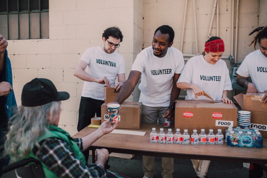 Volunteers helping the homeless.