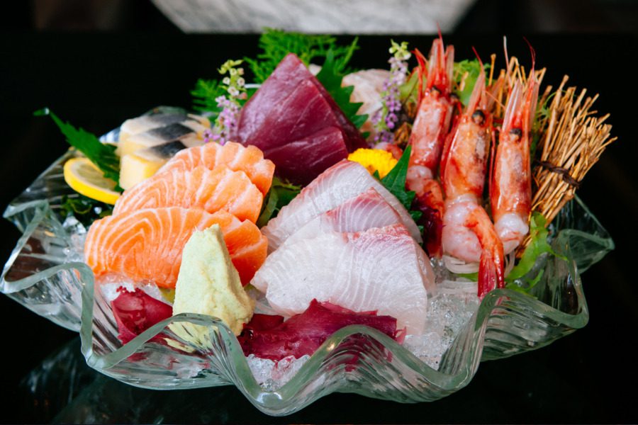 A bowl of sashimi