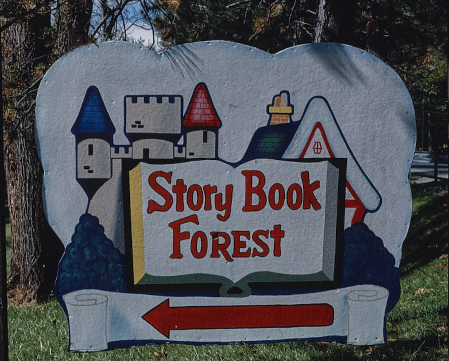 sign reading "story book forest"