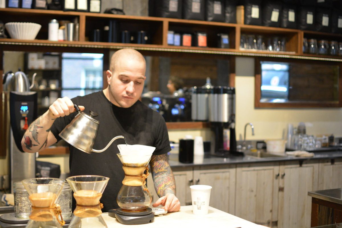 pour over coffee being prepared at Elixir Coffee in Philadelphia