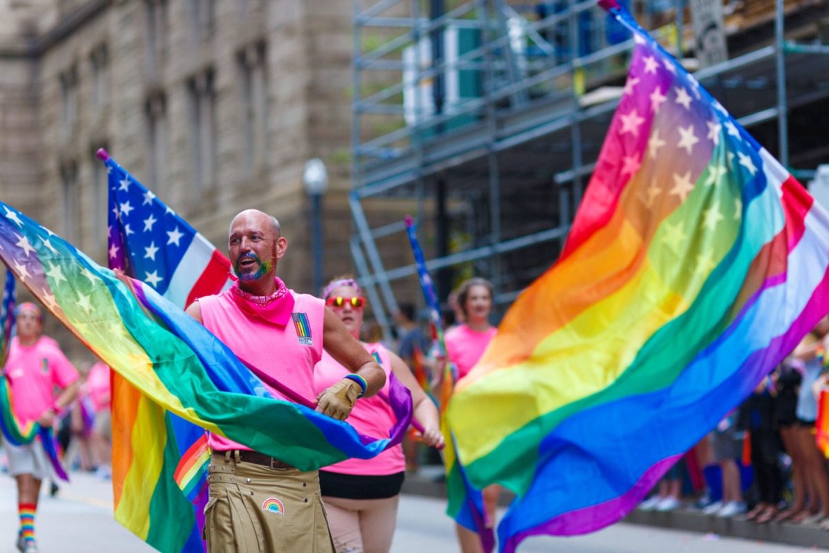 People marching in a PA pride parade.