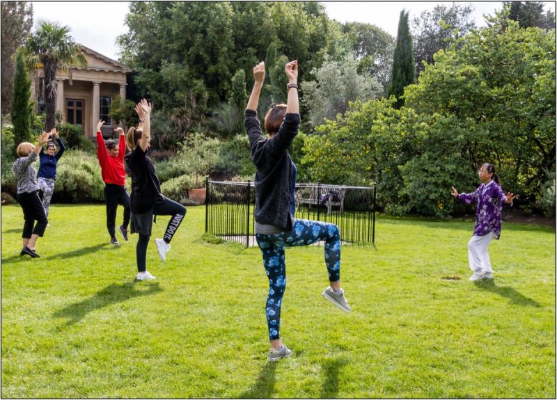 people outside doing tai chi in the sunshine