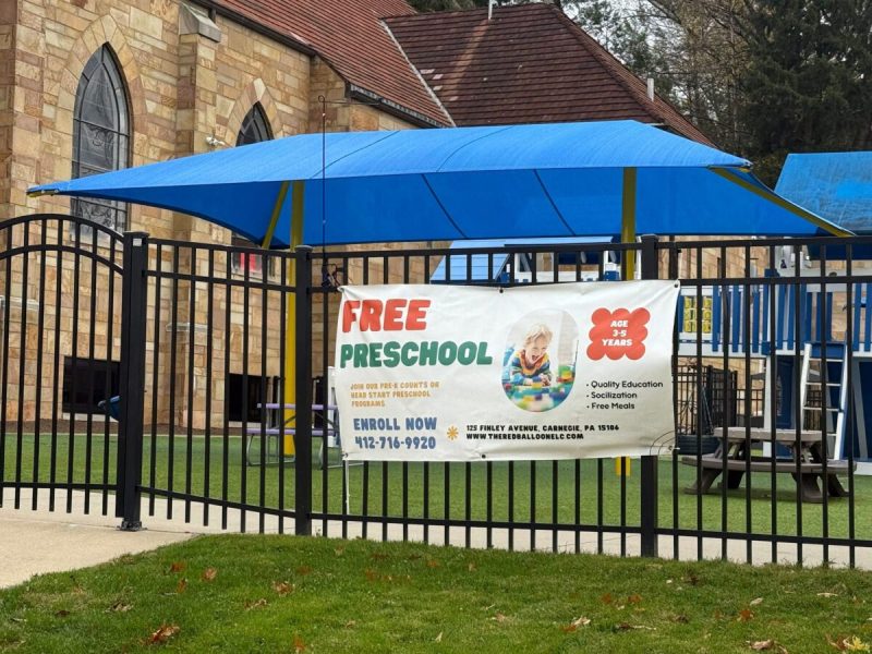 A banner advertising The Red Ballon Early Learning Center’s Pre-K Counts program. The Scott Township center provides this education program to 46 children. (USA TODAY Network via Reuters Connect)